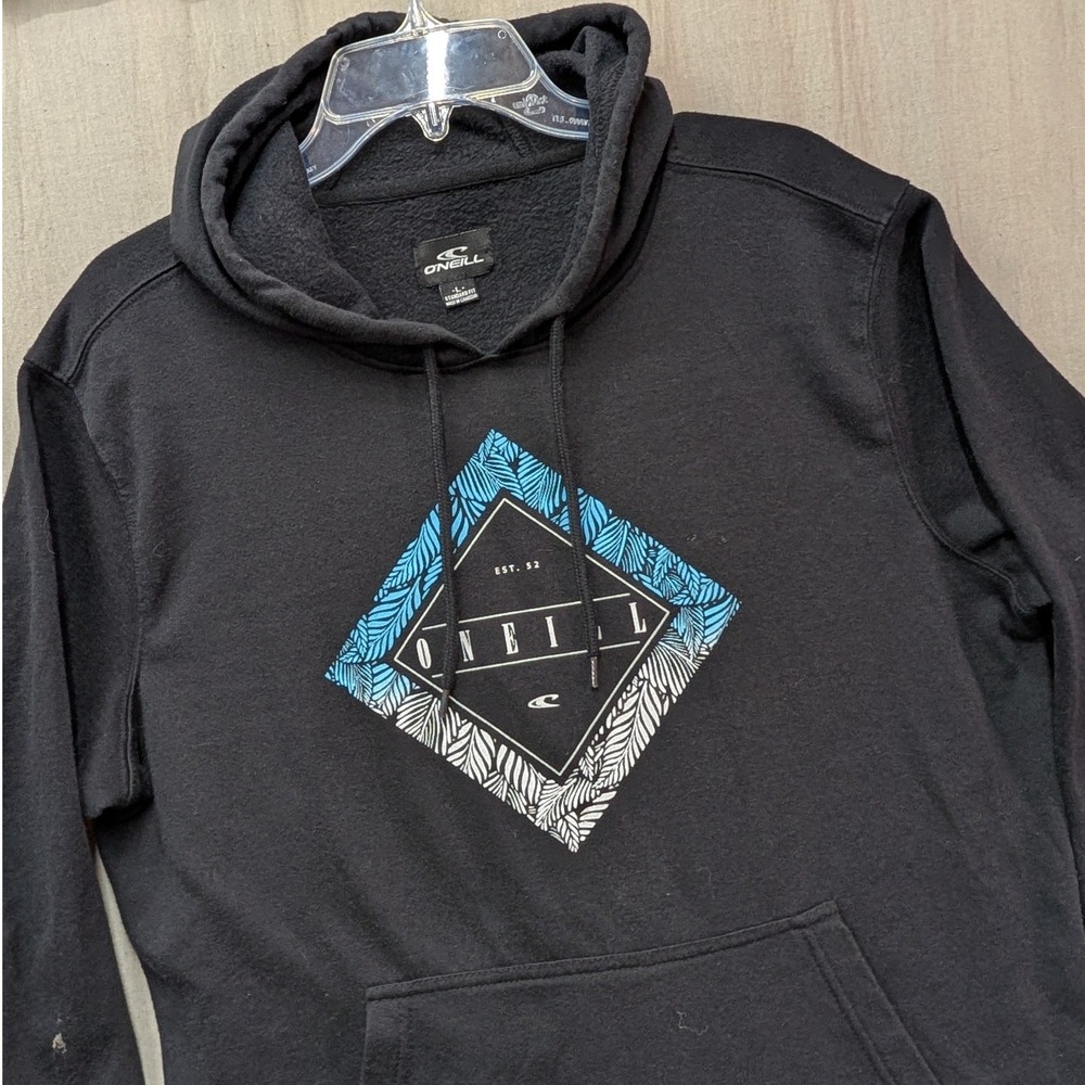 ONeill Mens Black Graphic Hoodie Palm Leaf Diamond Logo Pullover Size Large